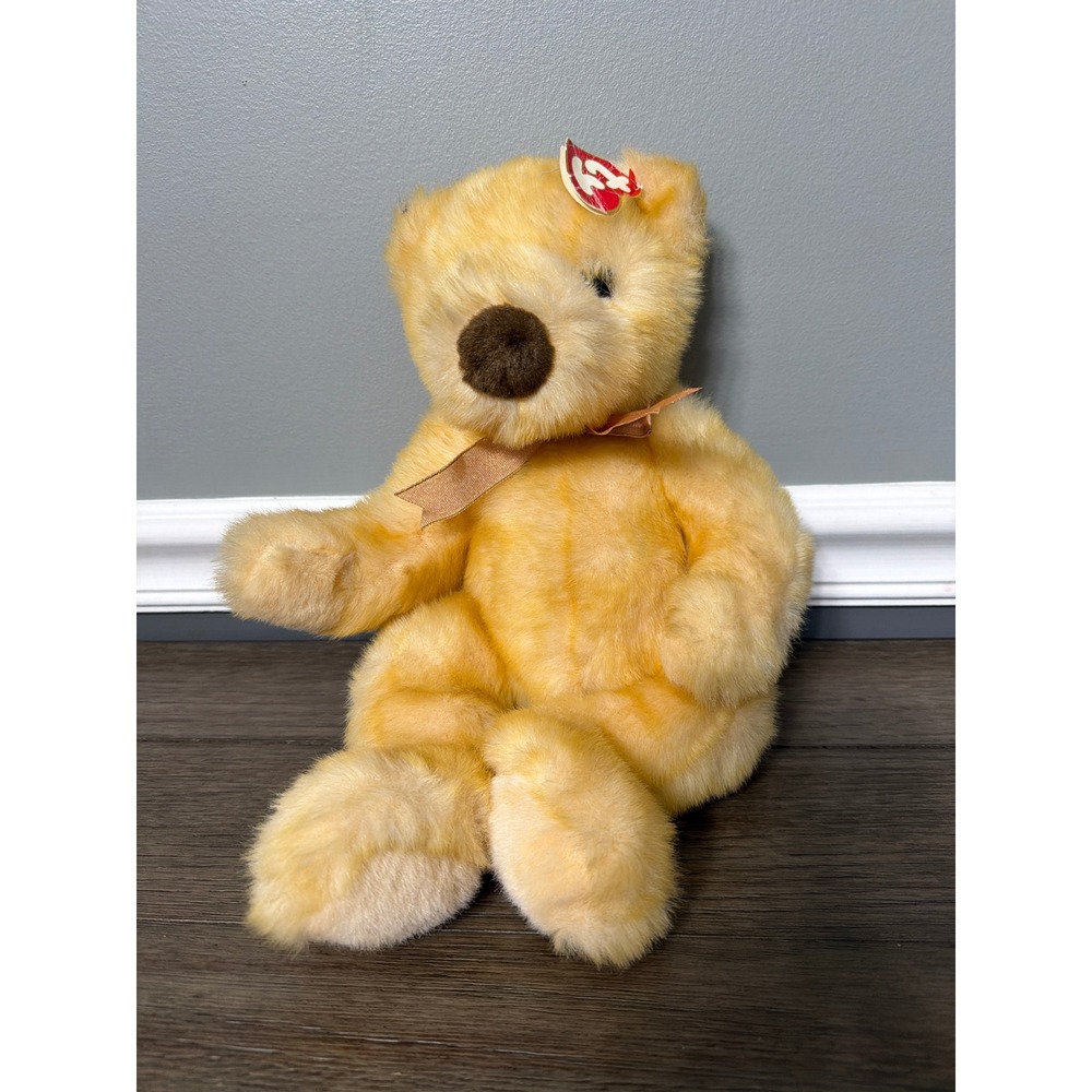 Vintage 1999 Ty Beanie Buddy Butterbeary Bear with Gold Neck Ribbon